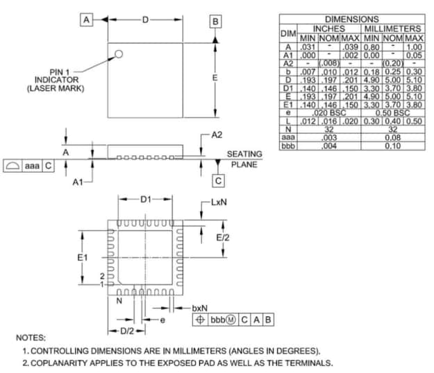 Mechanical Drawing - Semtech LR1110 LoRa Edge™ Transceiver